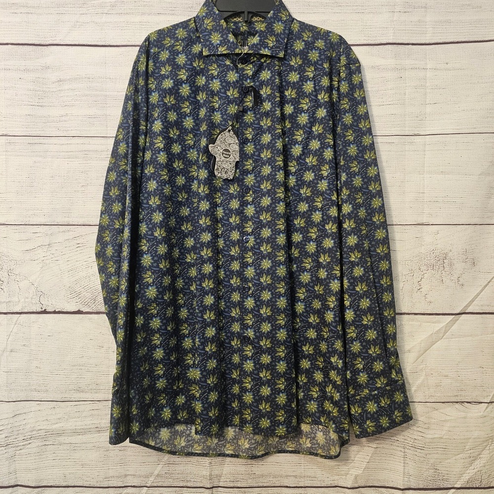 Luchiano Visconti Black Men's Size S Small Navy & Green Floral Shirt NWT L457
